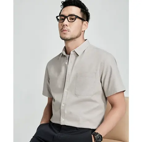 格慕施春夏季商务休闲短袖衬衫男大码宽松纯色高级感全棉寸衫衬衣图片