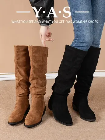 内增高堆堆长筒骑士靴子女2023新款秋季法式中筒瘦瘦西部牛仔长靴图片