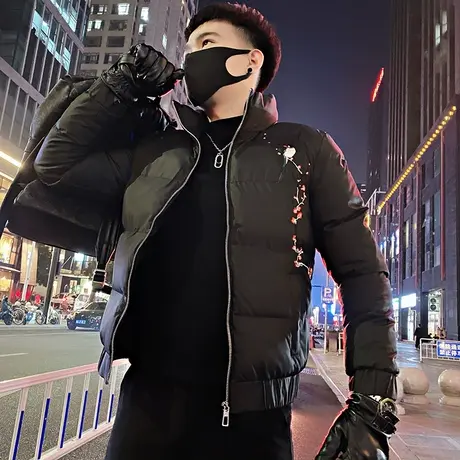 立领棉服男冬季2023新款时尚韩版修身个性短款高级感潮牌棉衣加厚图片