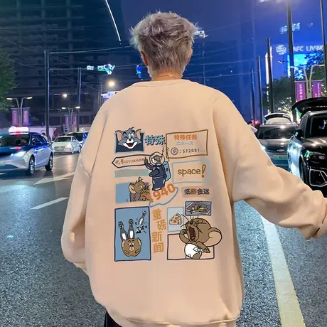 圆领卫衣男春秋季2024新款美式宽松打底男装潮牌无帽外套长袖衣服商品大图