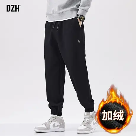 男士加绒裤子男款冬季美式高街2024新款束脚运动裤百搭休闲裤宽松商品大图