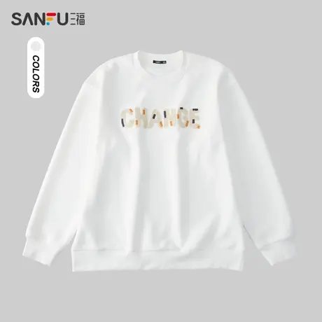 三福2024春季男士重磅胸前立体绳绣卫衣 潮流圆领上衣男481078图片