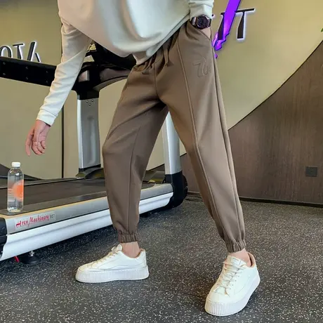 冬季简约个性休闲裤束腿裤加绒加厚保暖ins痞帅卫裤学生运动裤男商品大图