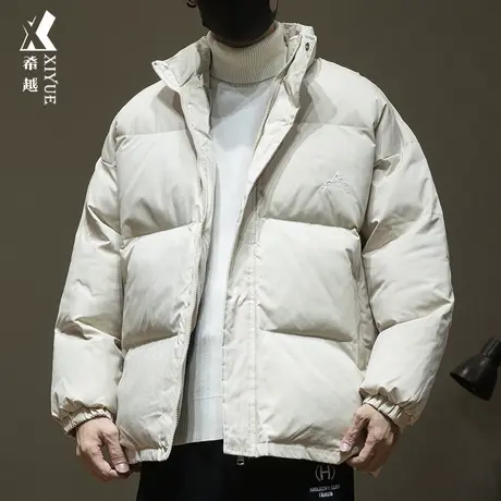 希越加棉加厚棉衣外套男2023冬季新款宽松大码简约纯色情侣面包服商品大图