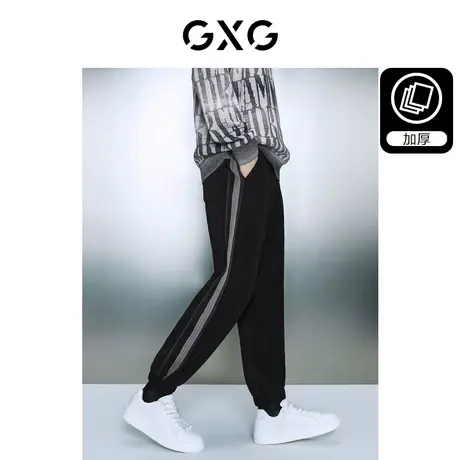 GXG男装 黑色肌理感加厚宽松束脚休闲裤卫裤男士 23年冬季新品商品大图