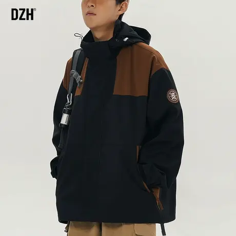 男士冲锋衣外套男春秋连帽上衣2024新款潮牌宽松美式工装夹克男装商品大图