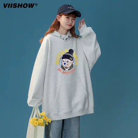 VIISHOW2024春季连帽抽绳重工小熊刺绣气质简约日常休闲卫衣男商品大图