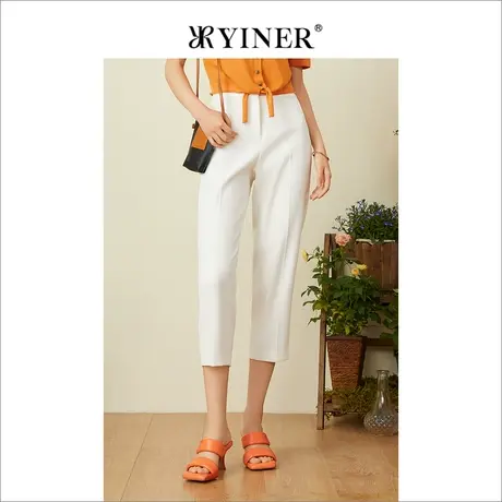 YINER音儿女装夏通勤高腰显瘦薄款小个子七分休闲裤商品大图