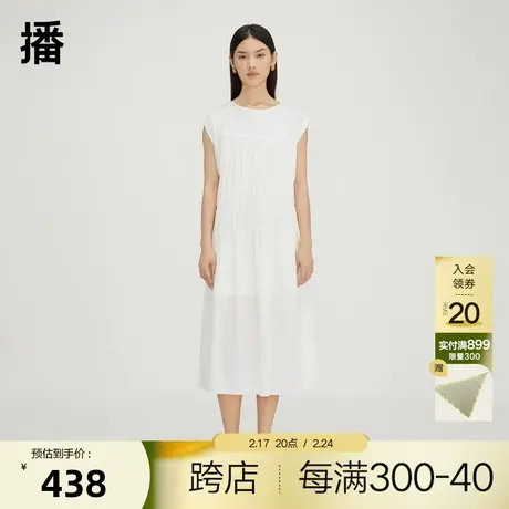播圆领连衣裙2023春季新款宽松休闲无袖抽褶女DDQ4LD5245图片
