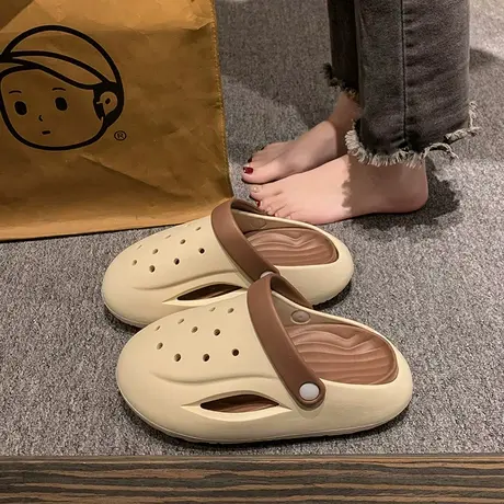 2024新款洞洞鞋女款外穿百搭厚底软底踩屎感防滑包头半拖eva凉鞋商品大图