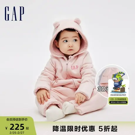 Gap婴儿冬季LOGO熊耳一体式连体衣儿童装洋气外出运动爬服837104商品大图