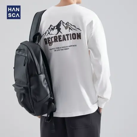 hansca 日系潮牌后背印花长袖t恤男秋季宽松休闲大码重磅纯棉上衣商品大图