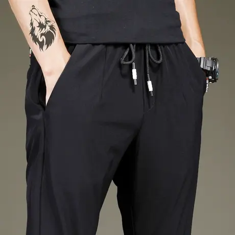 男士松紧腰运动裤子男裤春秋款秋装秋季薄款工作宽松冰丝休闲长裤商品大图