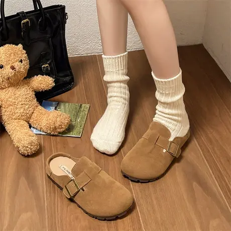 勃肯鞋女包头半拖鞋女外穿2024年新款春款孕妇平底休闲复古女鞋子图片