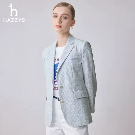 【商场同款】Hazzys哈吉斯九分袖两粒扣泡泡纱单西女新款西装外套图片