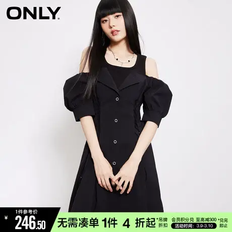 ONLY秋季时尚落肩泡泡袖A字收腰短款连衣裙女|123207021图片