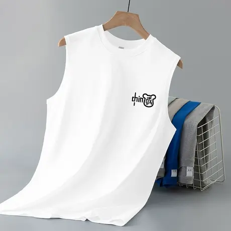 重磅纯棉背心男士夏季健身跨栏篮球运动坎肩中国潮流白色无袖t恤图片
