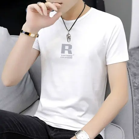 莫代尔短袖t恤男士夏季2023新款潮流白色冰丝衣服男生半袖打底衫商品大图