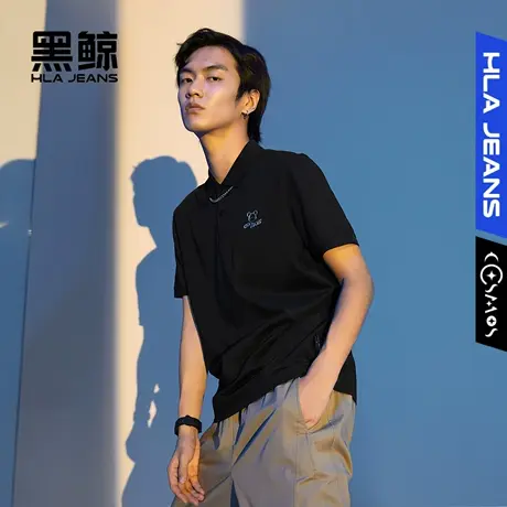 黑鲸HLAJEANS海澜之家旗下潮牌星际熊联名短袖polo衫男简约印花商品大图