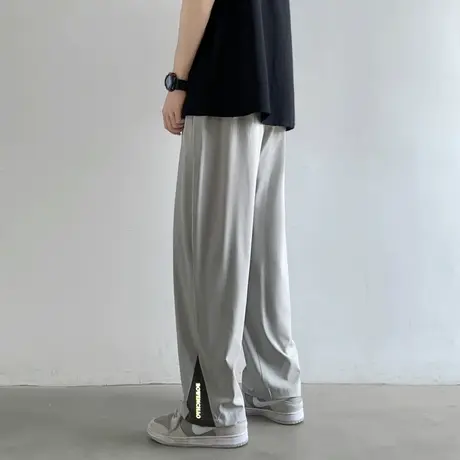 直筒裤子男夏季薄款纯色冰丝休闲裤ins港风夏装宽松透气速干长裤商品大图