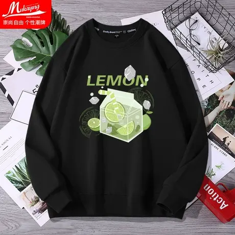 港味chic圆领卫衣男无帽潮牌ins情侣长袖美式街头宽松高中生外套商品大图