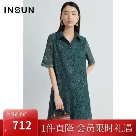 恩裳夏棉质简约时尚鱼骨蕾丝百搭A摆POLO连衣裙图片