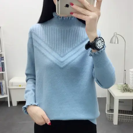 毛衣2021年新款女半高领宽松打底衫女士毛衣套头百搭针织衫女商品大图