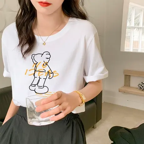 原宿风短袖t恤女装2023年夏季新款印花宽松纯棉半袖正肩上衣ins潮图片