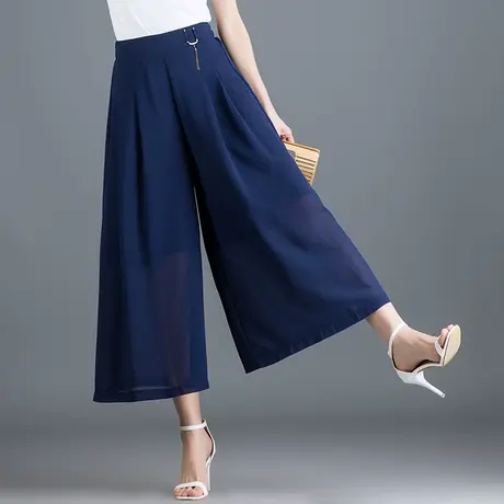 雪纺裙裤阔腿裤女2023夏季新款薄款宽松垂感九分裤大码休闲大脚裤图片