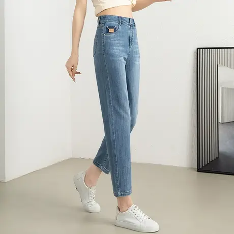 高腰九分牛仔裤女2023年新款夏季薄款小个子裤子老爹裤萝卜哈伦裤商品大图