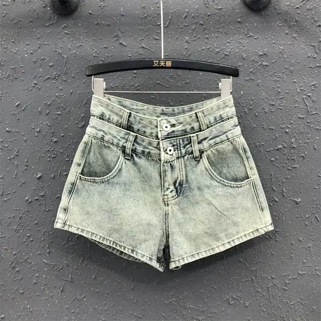 港潮女2023夏季新款浅蓝色复古宽松百搭休闲牛仔短裤女高腰阔腿裤图片