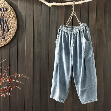 枫谜2020年夏季新款文艺简约牛仔七分裤女宽松显瘦牛仔休闲直筒裤图片