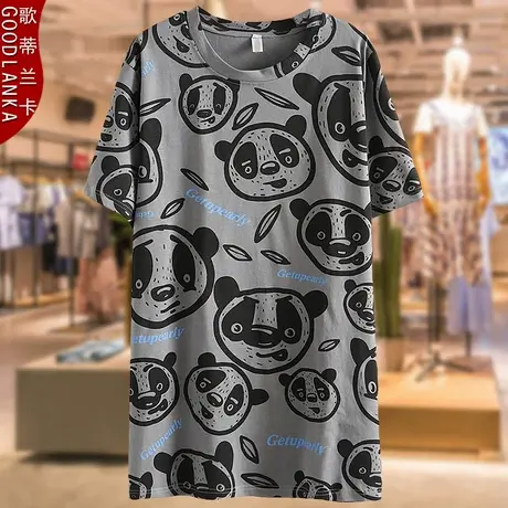 中年40-50岁胖妈妈夏季中长款印花T恤洋气时尚大码女纯棉短袖上衣商品大图