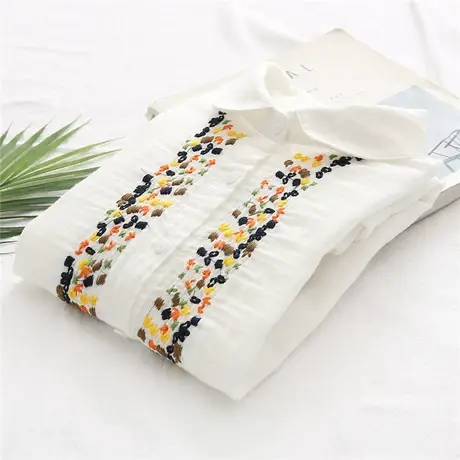 文艺小清新满天星刺绣宽松双层棉纱白衬衫女长袖学生打底衫上衣潮图片