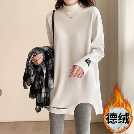 半高领德绒打底衫长袖t恤女秋冬季高级感洋气内搭加绒加厚上衣服商品大图
