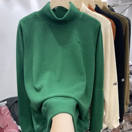 欧货半高领双面德绒打底衫女秋冬内搭2022年新款洋气保暖加绒t恤图片