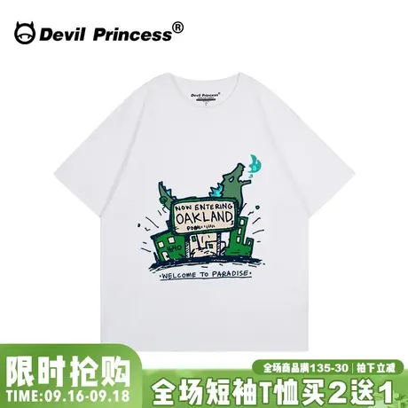 ulzzang卡通学院风白色短袖女t恤宽松大版街头ins风超火半袖上衣商品大图