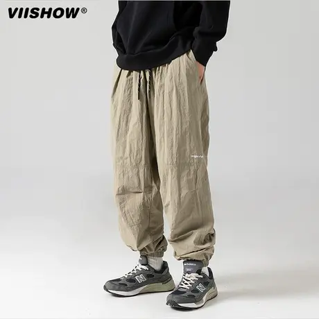 VIISHOW日系复古机能宽松纯色伞兵裤束脚裤潮流抽绳工装休闲裤商品大图