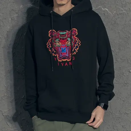 奕飏2020新款春装虎头刺绣潮牌简约卫衣男学生休闲套头上衣连帽衫商品大图