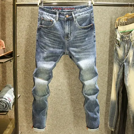 牛仔裤男款休闲百搭高端水洗中腰长裤潮牌复古猫须工艺裤子男秋季商品大图