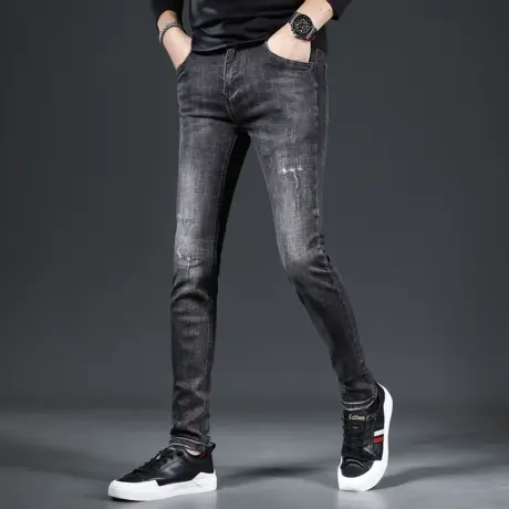 2023新款秋季牛仔裤男款修身小脚裤弹力潮流显瘦牛仔长裤男春秋款商品大图