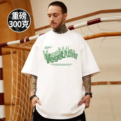 300克重磅加肥加大宽松情侣T恤男生纯棉胖子大码字母短袖五分半袖商品大图