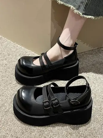 jk制服单鞋女日系暗黑学院风女学生黑色厚底女仆软妹lolita小皮鞋图片