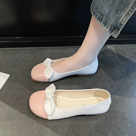 法式浅口一脚蹬小香风配裙子单鞋夏季女2023新款蝴蝶结平底豆豆鞋商品大图