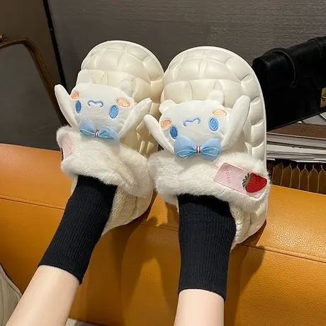 可拆卸棉拖鞋女冬季可外穿可爱卡通室内家居厚底加绒保暖包跟棉鞋商品大图