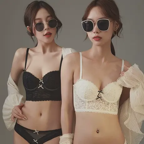 大胸显小胸内衣女夏季薄款收副乳上托bra透气蕾丝美背文胸罩套装商品大图