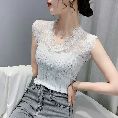 冰丝吊带背心女外穿夏季性感蕾丝拼接上衣无袖内搭西装打底T恤女商品大图