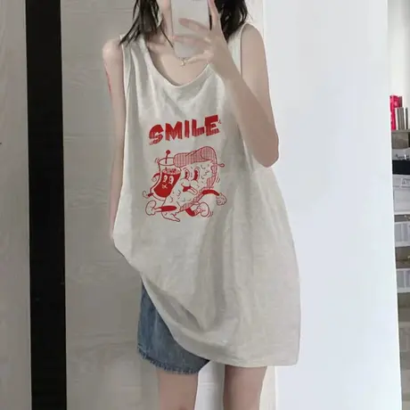 美式纯棉吊带运动背心无袖t恤女2023新款夏季外穿宽松篮球服上衣图片