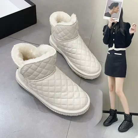 皮面东北雪地靴女款2024新款冬季加绒加厚保暖短筒靴子面包鞋棉鞋商品大图