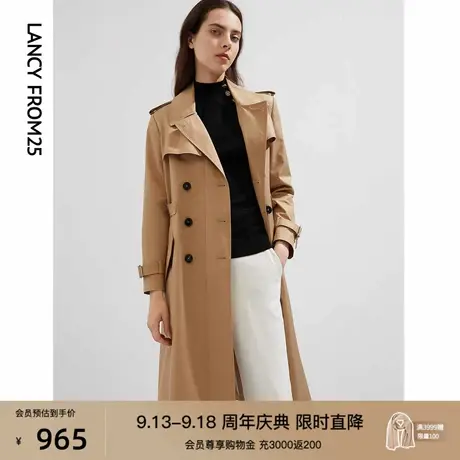 朗姿初秋新品韩版英伦风复古女款中长款卡其风衣外套大衣女高级感商品大图